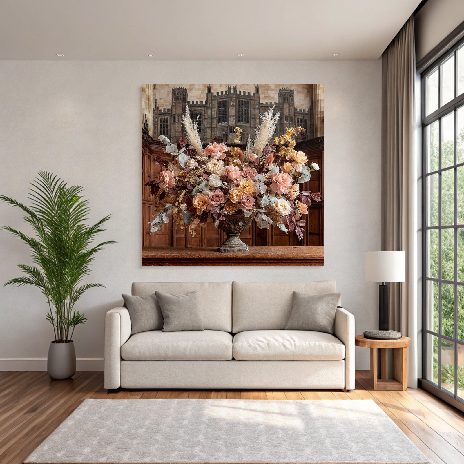 Trocken Retro Flowers Blumiges Arrangement In Ornamentalem Vase Mit Holz Hintergrund