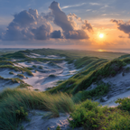 Ruhige Landschaft Sanddünen Horizontfarbiger Sonnenuntergang | Duenen und Heide | Landschaften