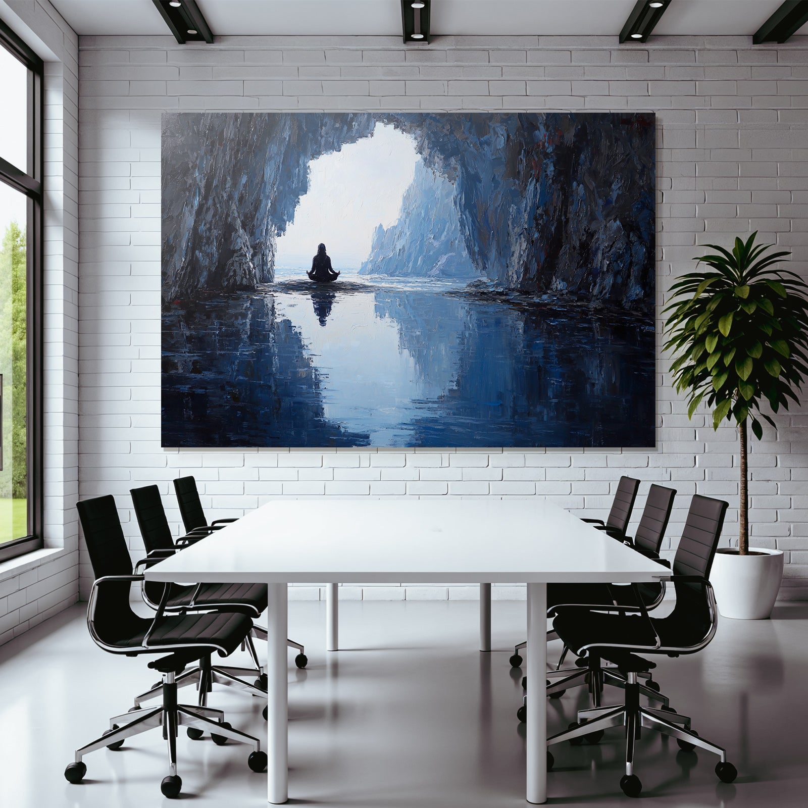 Yoga Meditation Meditierender Mensch In Höhle Blau Töne Ruhige Stimmung | Yoga und Meditation | Themen und Hobbys