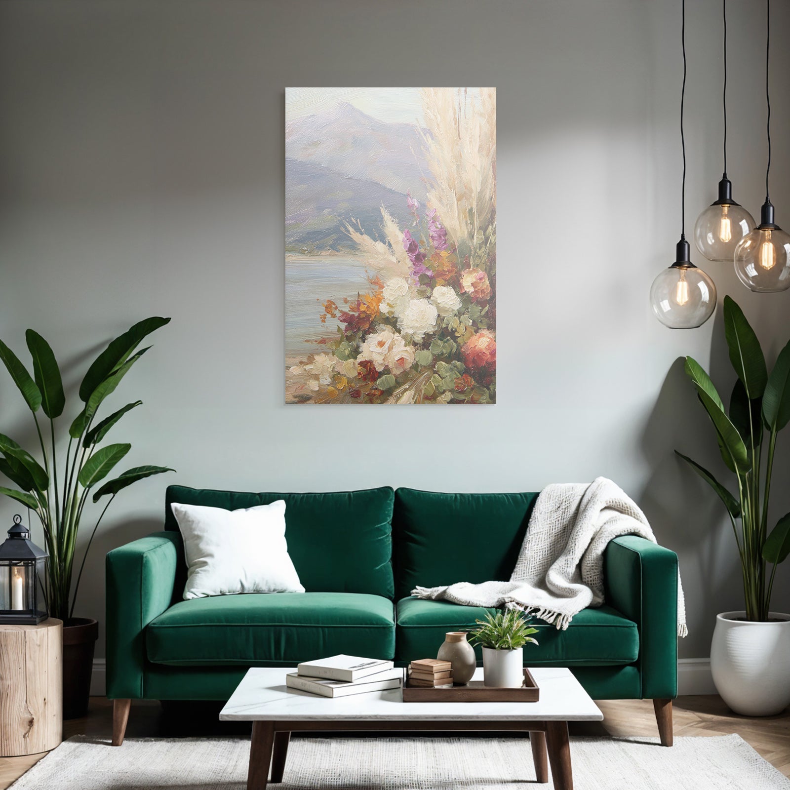 Trocken Retro Flowers Strauss Und Berge Impressionistisch Malerei