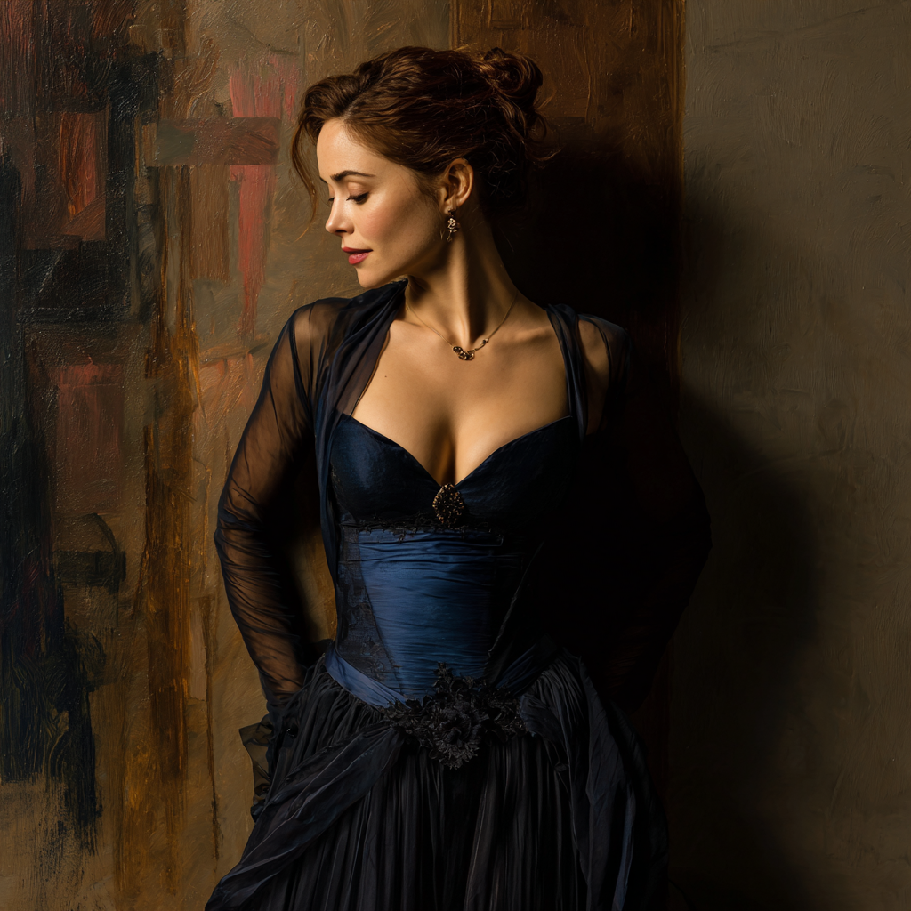 Frau In Blaüm Kleid Im Eleganten Setting | Aktkunst und Sinnlichkeit | Menschen und Emotionen