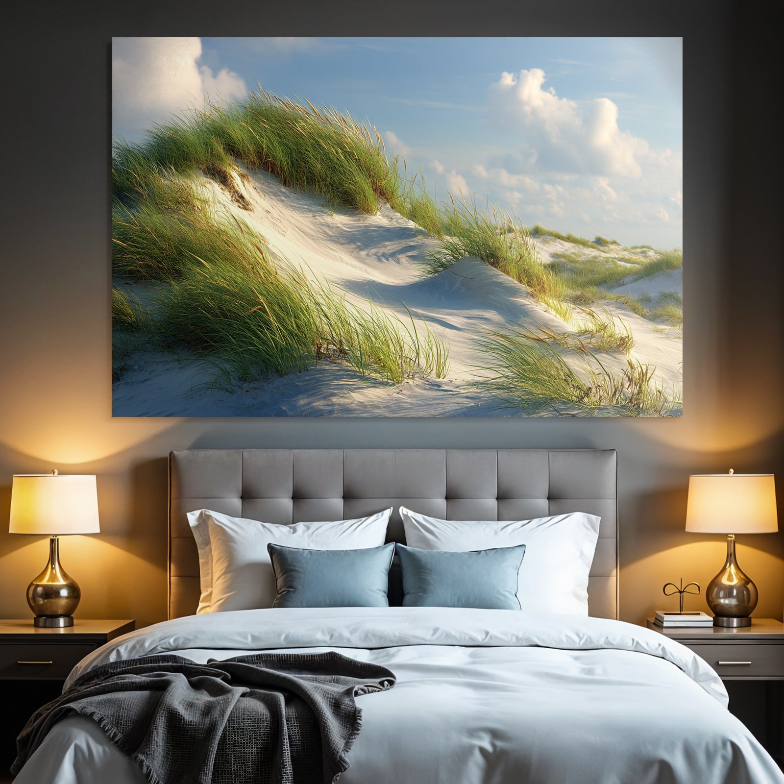 Sandy Dunes Mit Grünem Gras Unter Blaüm Himmel | Duenen und Heide | Landschaften