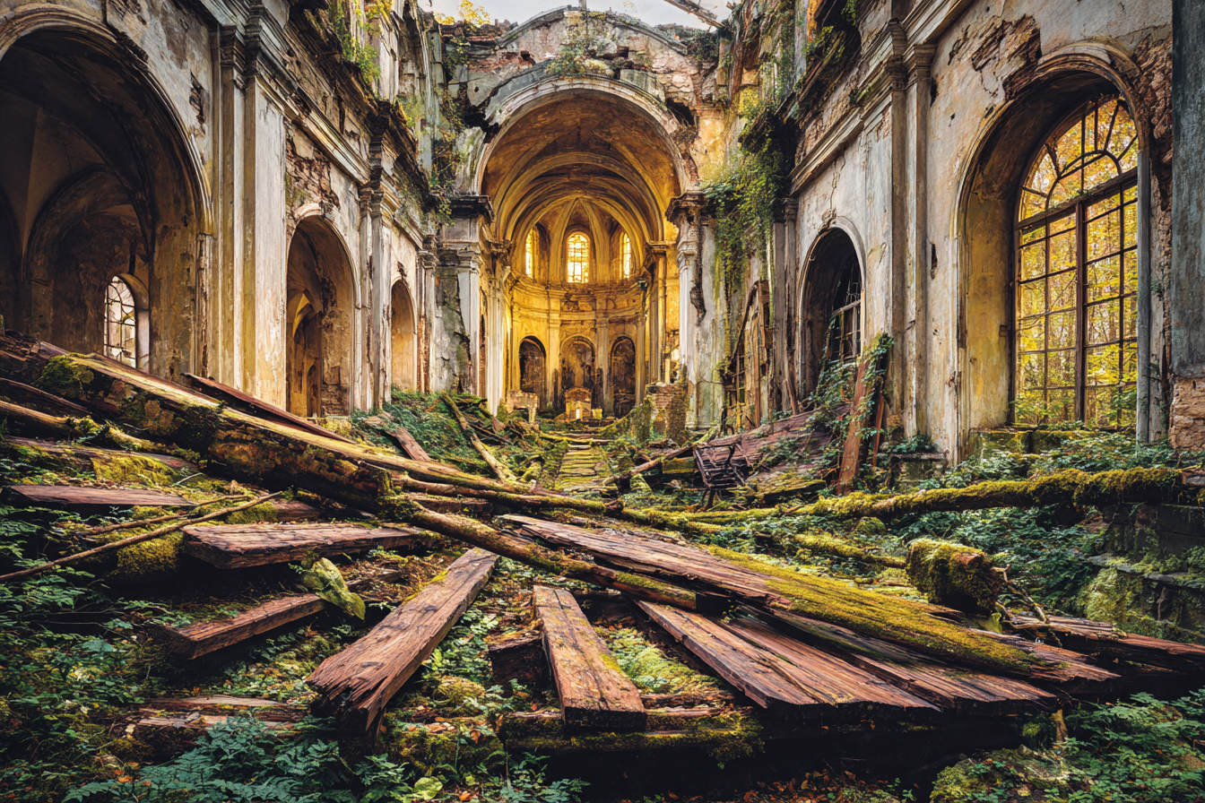 Ruinierte Gebaeude Mit Überwachsenen Pflanzen Und Verfallenen Wänden | Lost Places | Architektur