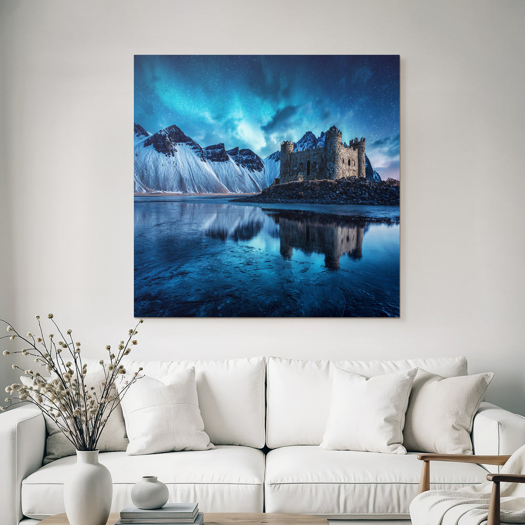 Polarlicht Steinerne Burg Im Schneebedeckten Grossen Landscape Mit Sternenhimmel | Fjorde und Gletscher | Landschaften