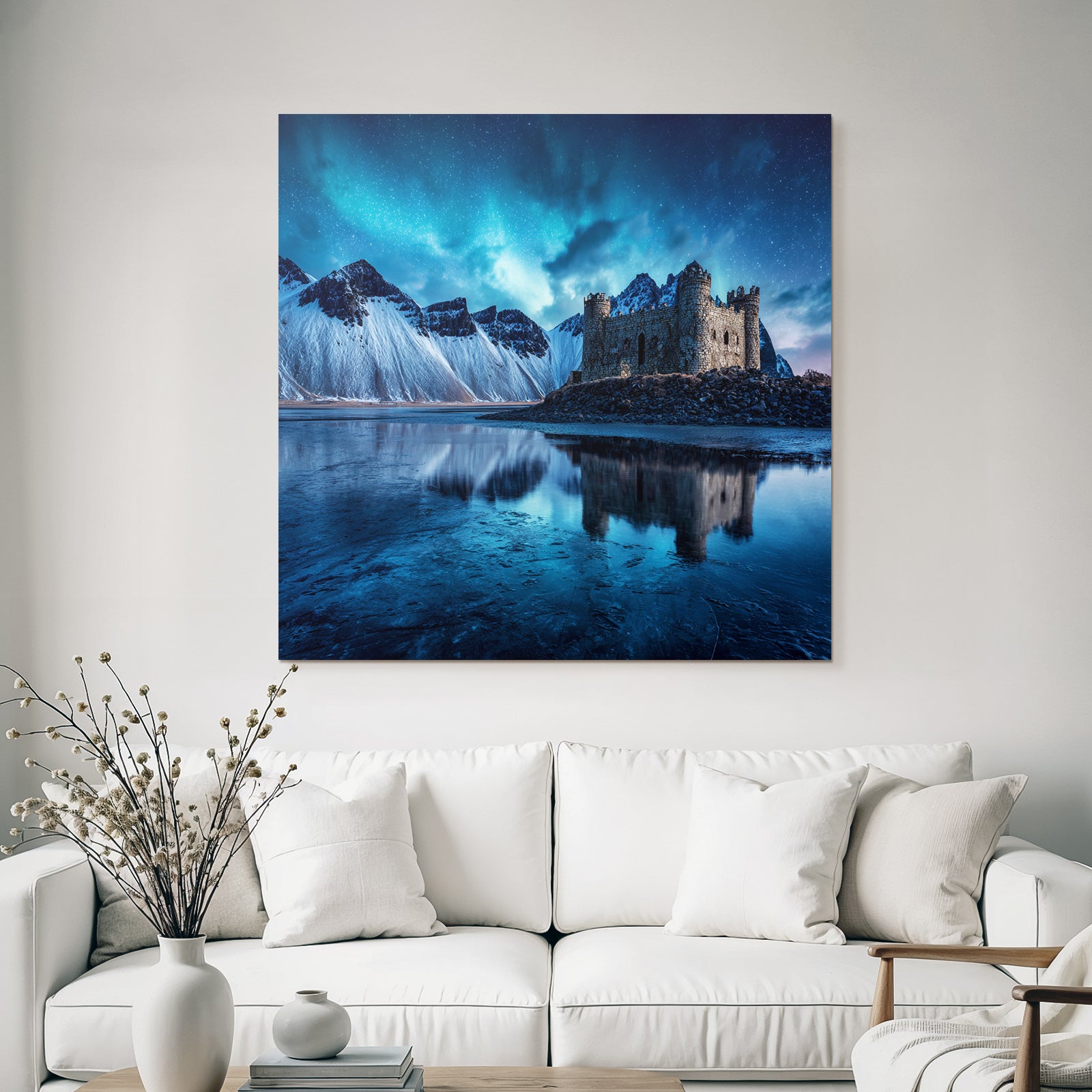 Polarlicht Steinerne Burg Im Schneebedeckten Grossen Landscape Mit Sternenhimmel | Fjorde und Gletscher | Landschaften