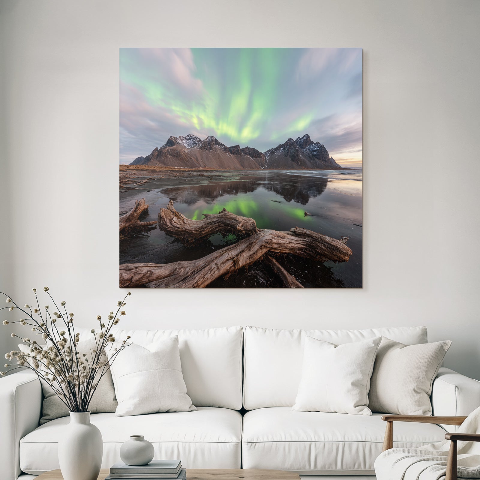 Polarlicht Natürliche Landschaft Mit Aurora Borealis Und Reflexionen | Fjorde und Gletscher | Landschaften