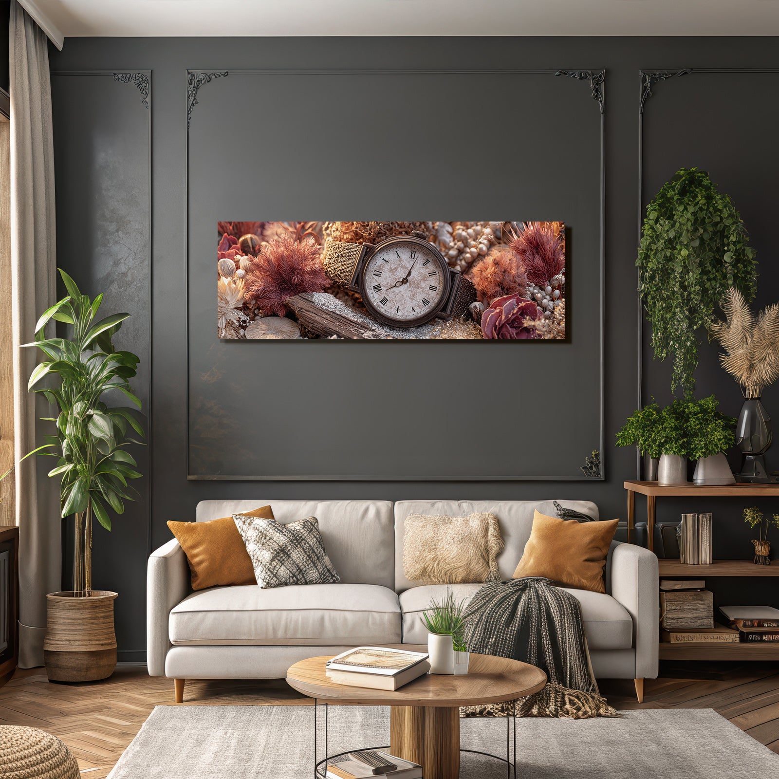 Trocken Retro Flowers Vintage Uhr Mit Trockenen Und Pflanzen