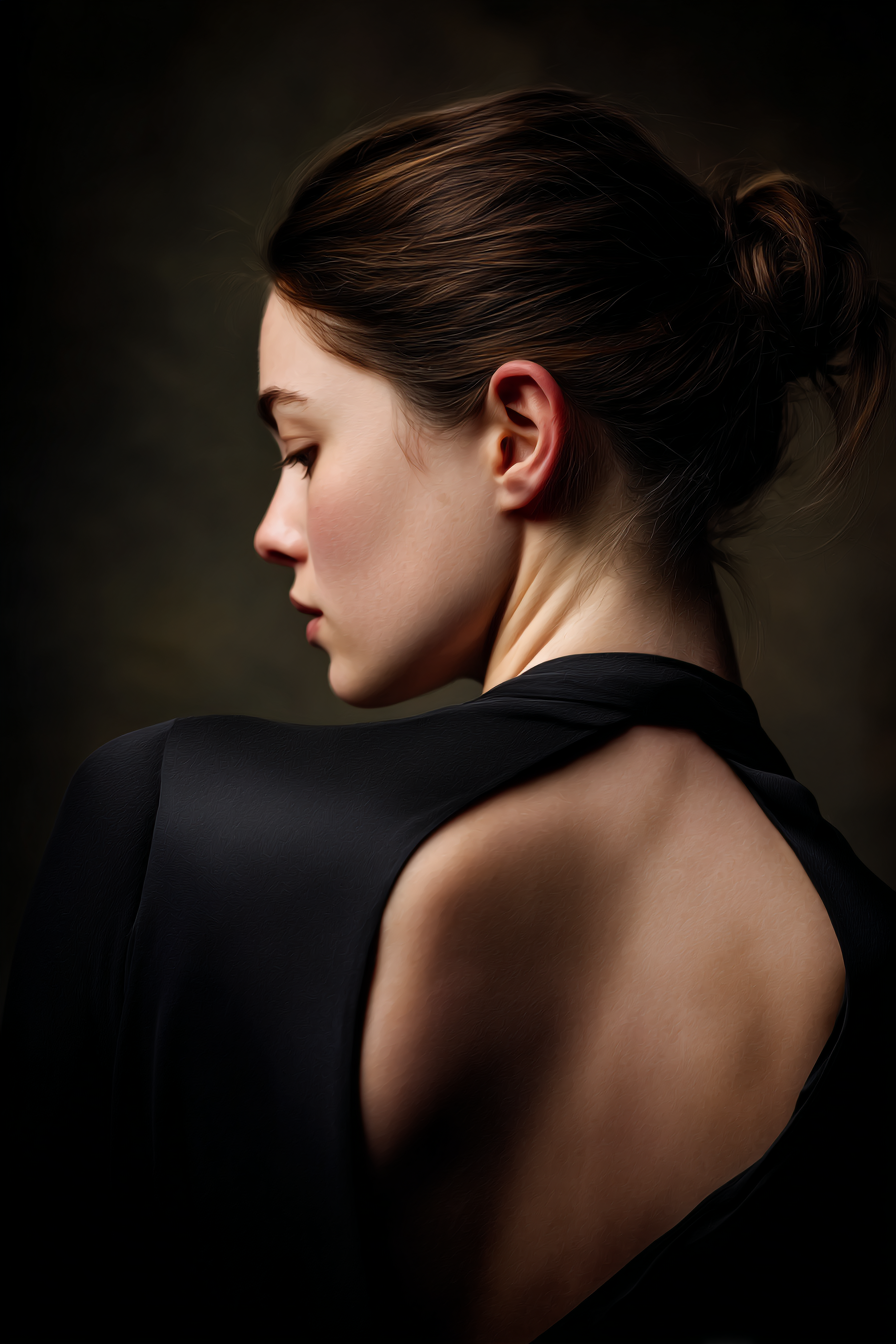 Elegante Porträt Von Hinten Introspektiv Schwarz Grazie | Aktkunst und Sinnlichkeit | Menschen und Emotionen