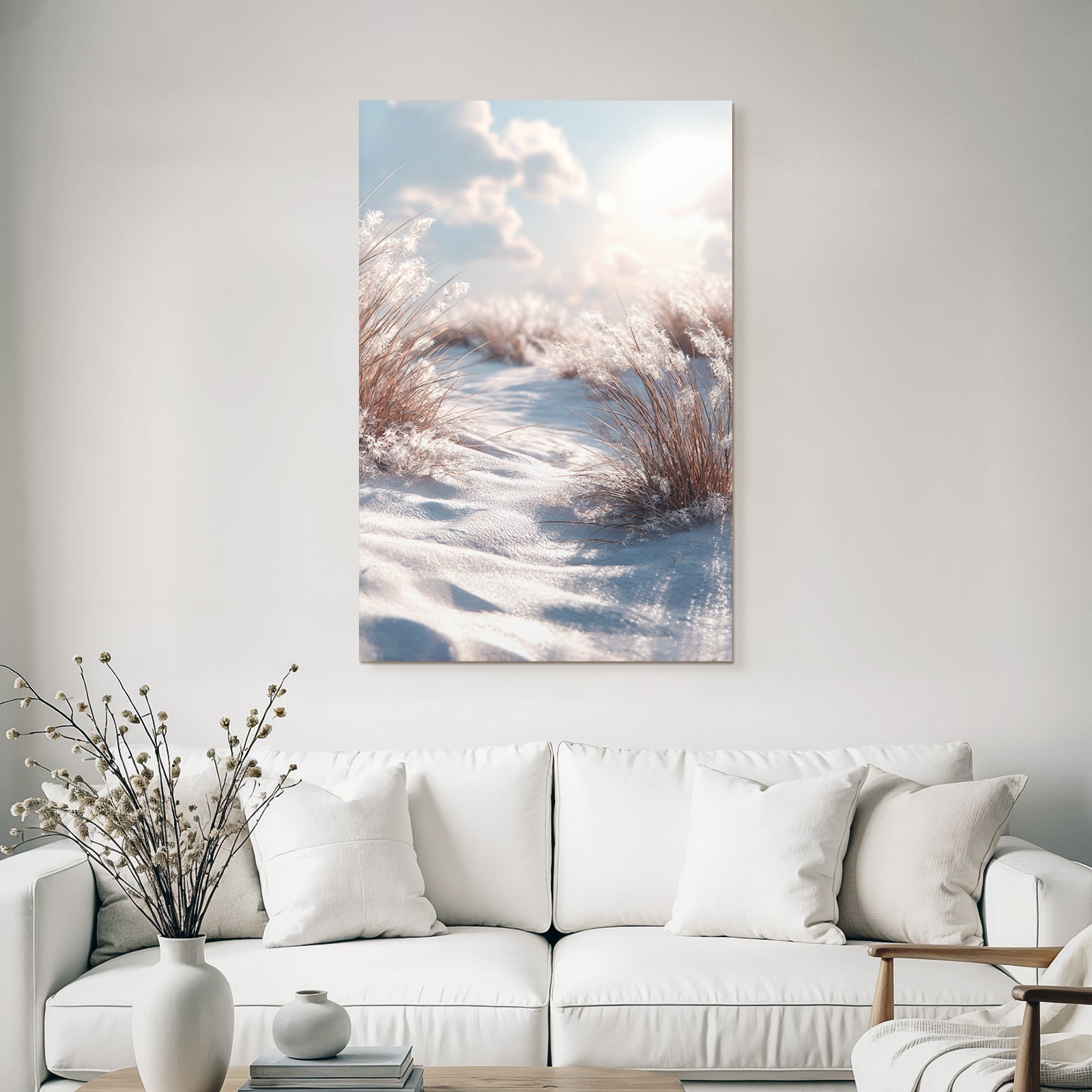Friedliche Winterlandschaft Mit Schnee Und Gras | Duenen und Heide | Landschaften
