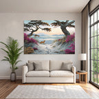 Szenenlandschaft Mit Strand Und Fox Unter Bergen Und Blumen | Duenen und Heide | Landschaften