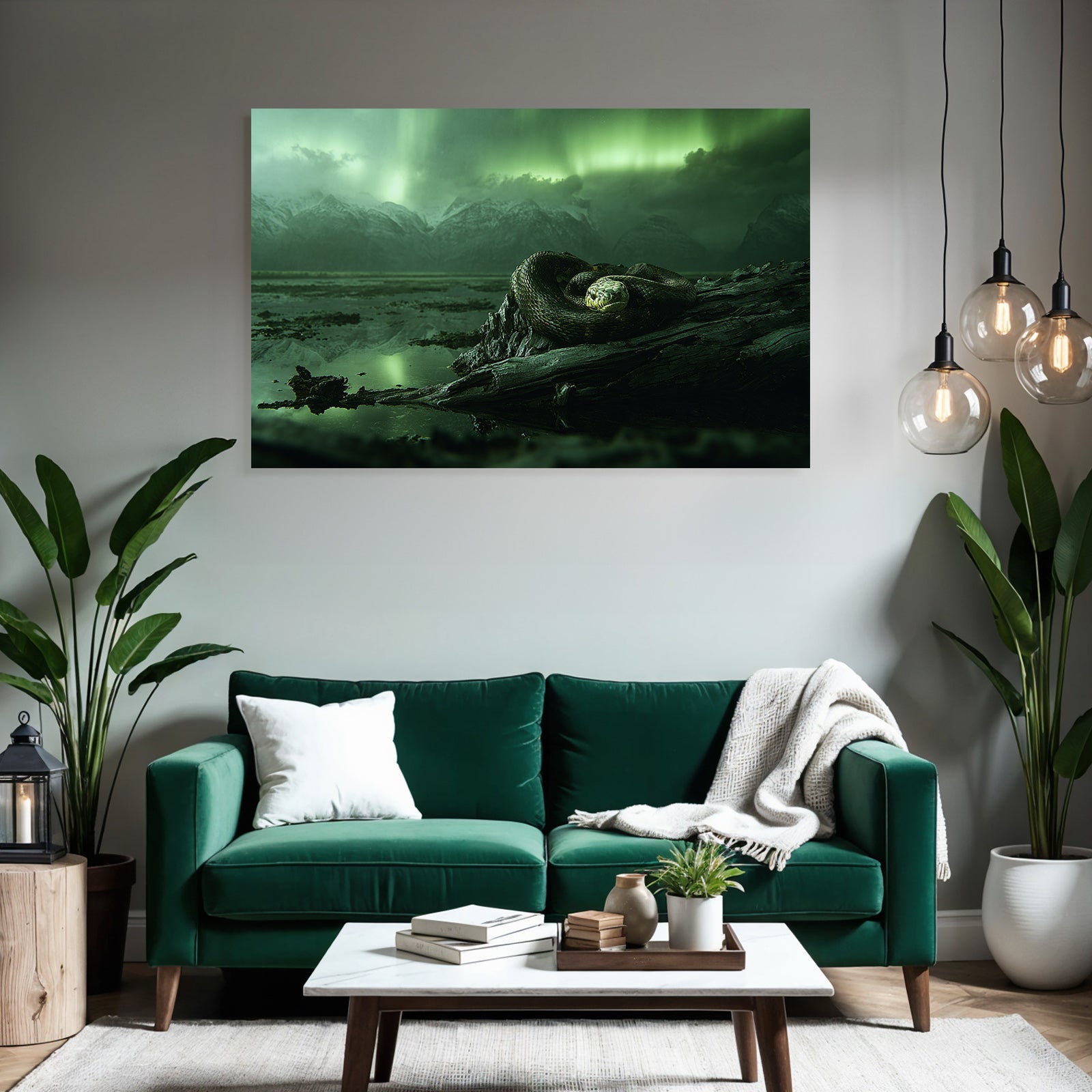 Polarlicht Grosser Schlange Um Driftwood Mit Grüner Aurora Im Hintergrund | Fjorde und Gletscher | Landschaften