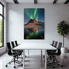 Polarlicht Naturlandschaft Mit Aurora Borealis Und Gebirgen | Fjorde und Gletscher | Landschaften