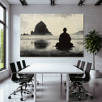 Yoga Meditation Meditierende Person Am Ozean Mit Felseninsel Hintergrund Ruhige Stimmung | Yoga und Meditation | Themen und Hobbys