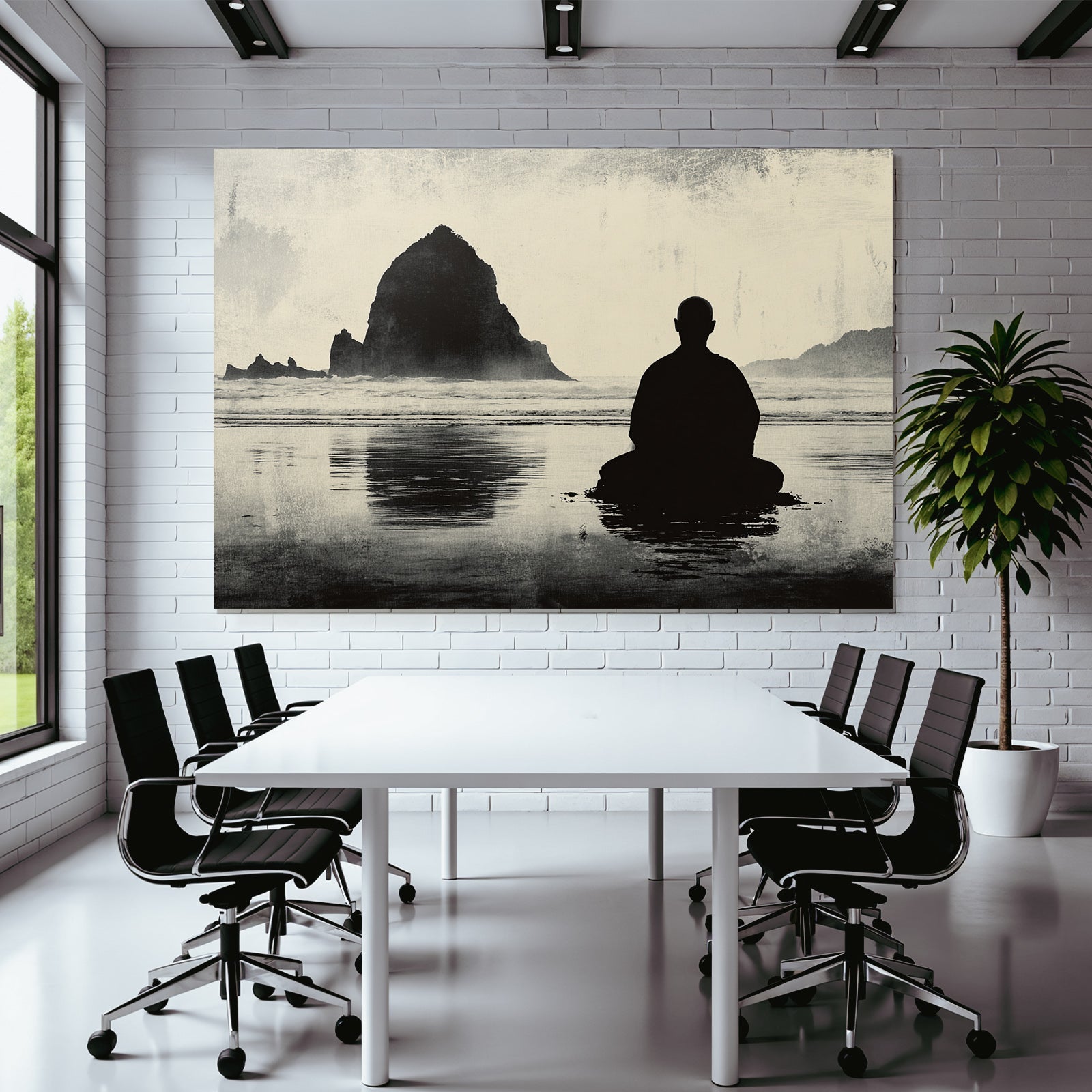 Yoga Meditation Meditierende Person Am Ozean Mit Felseninsel Hintergrund Ruhige Stimmung | Yoga und Meditation | Themen und Hobbys