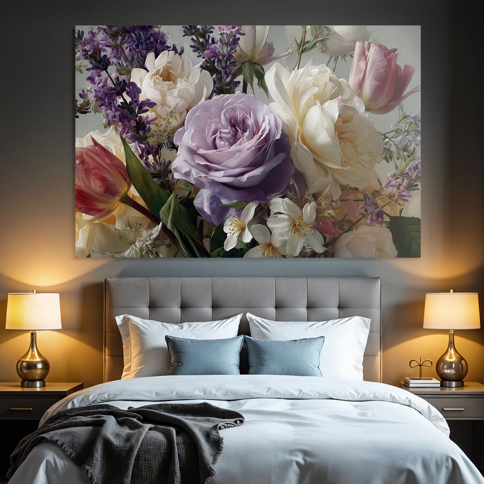 Florales Gemälde Mit Rosen Tulpen Und Frühlingsblüten
