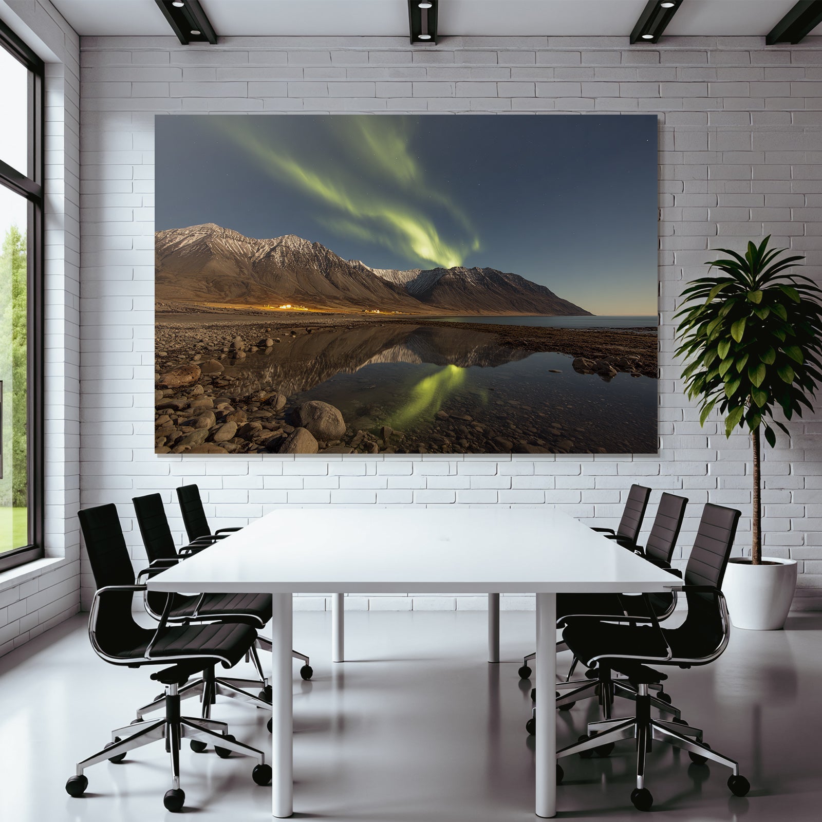 Polarlicht Nordlichter Reflektion Berge Und Wasser Schneebedeckt Ruhe | Fjorde und Gletscher | Landschaften