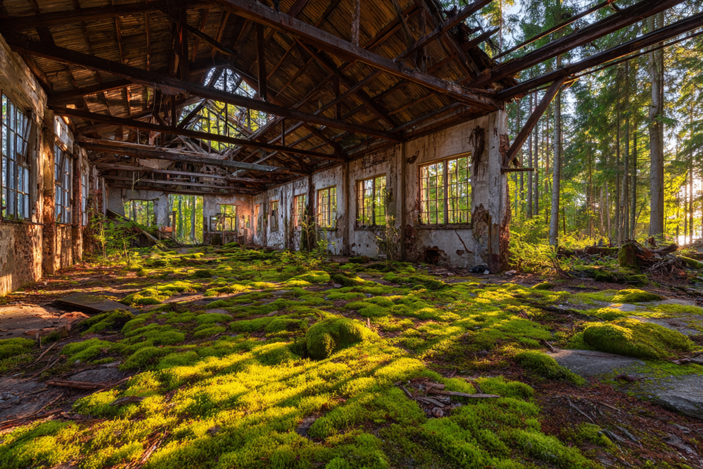 Verlassene Gebaeude Mit Moos Im Wald Sanfte Verfall Natur Reklaimierung | Lost Places | Architektur