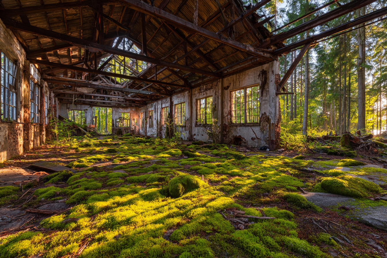 Verlassene Gebaeude Mit Moos Im Wald Sanfte Verfall Natur Reklaimierung | Lost Places | Architektur
