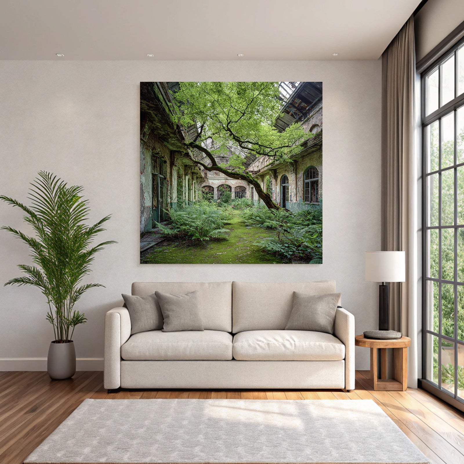 Verlassener Innenraum Natur Erobert Mit Baum Und Farnen | Lost Places | Architektur