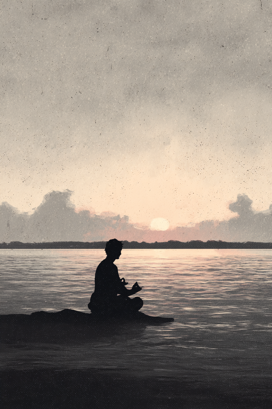 Yoga Meditation Meditierende Person Am Wasser Beim Sonnenuntergang Szenische Ruhe | Yoga und Meditation | Themen und Hobbys