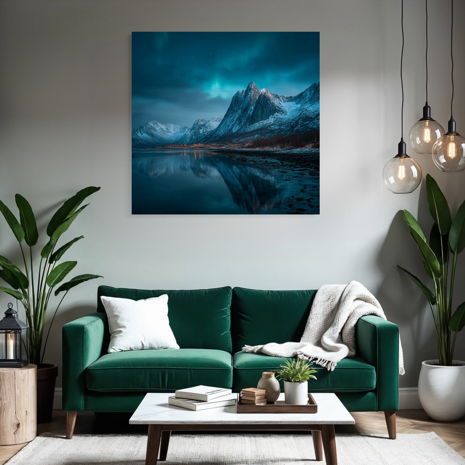 Polarlicht Stimmungsvolle Berganlage Unter Der Aurora Borealis | Fjorde und Gletscher | Landschaften