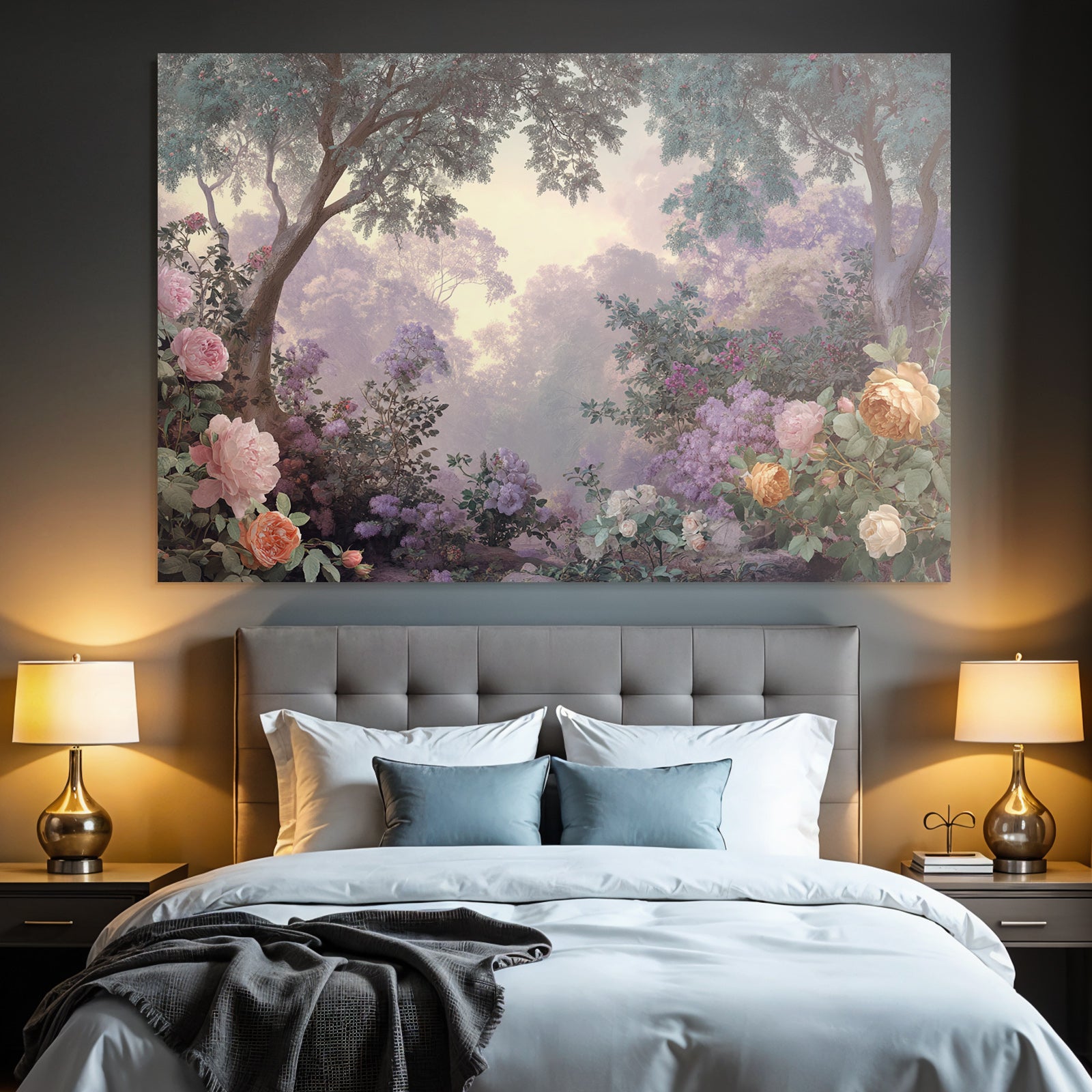 Traumhafte Pastelllandschaft Mit Rosen Und Flieder