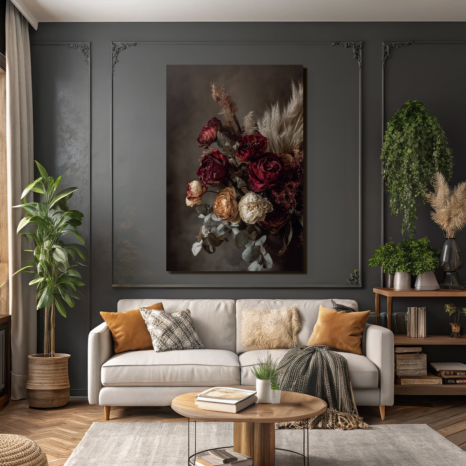 Trocken Retro Flowers Getrocknete Strauss Rot Gelb Eukalyptus Gras