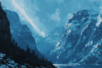 Polarlicht Berglandschaft Mit Blaüm Himmel Und Rosen Landschaft Herbstmalerei | Fjorde und Gletscher | Landschaften