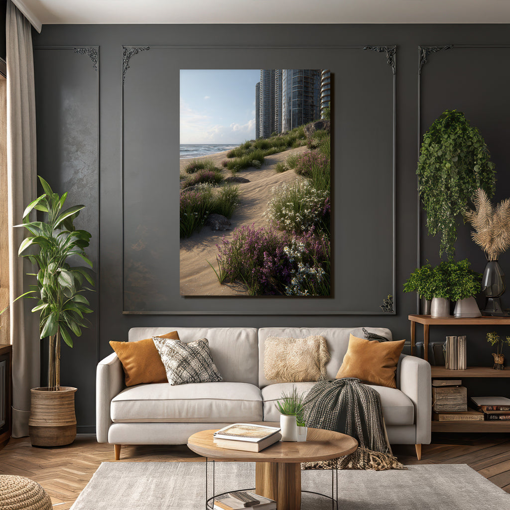 Strandszene Mit Modernen Gebaeuden Und Blumen | Duenen und Heide | Landschaften