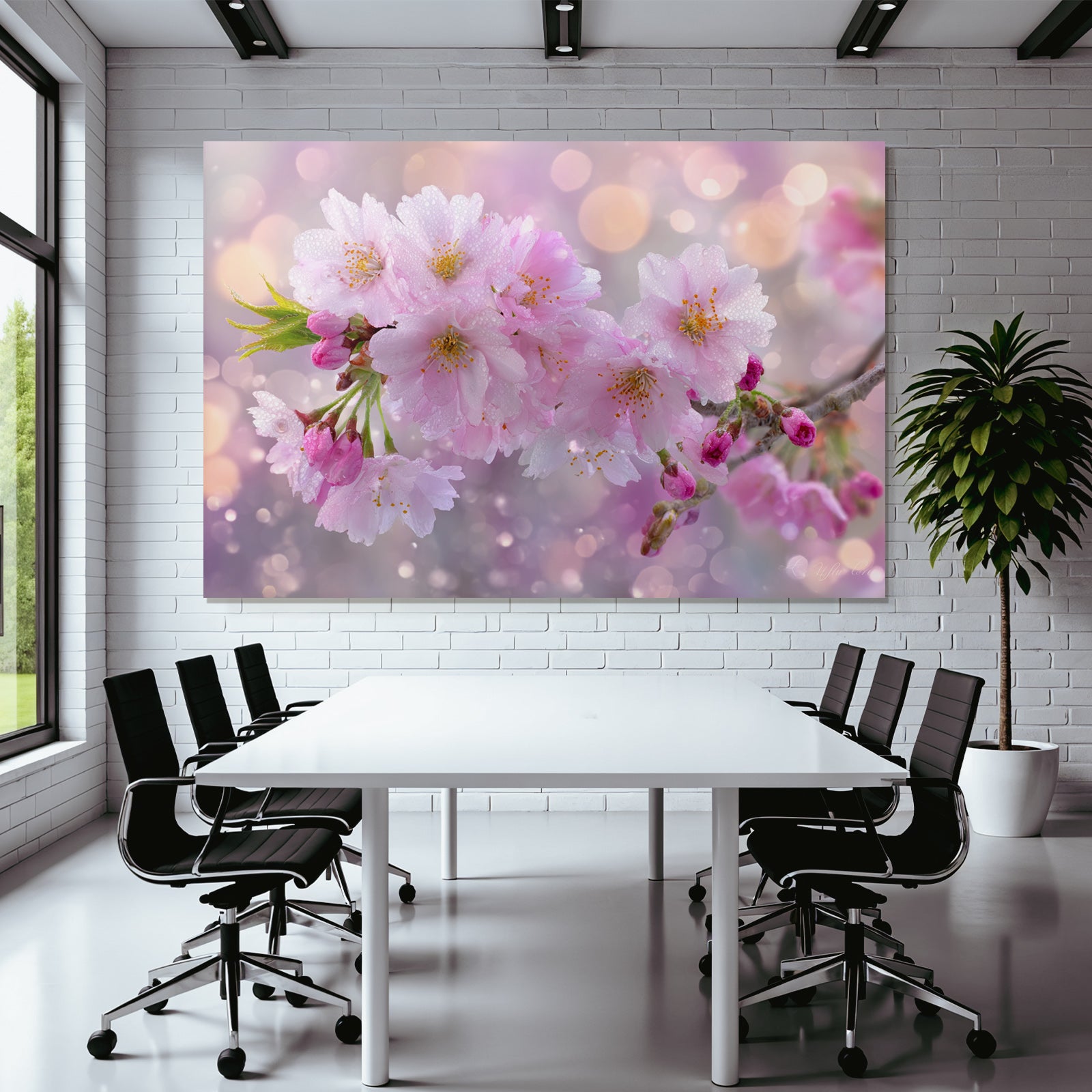 Zarte Kirschblüten Mit Tautropfen Und Träumerischem Bokeh
