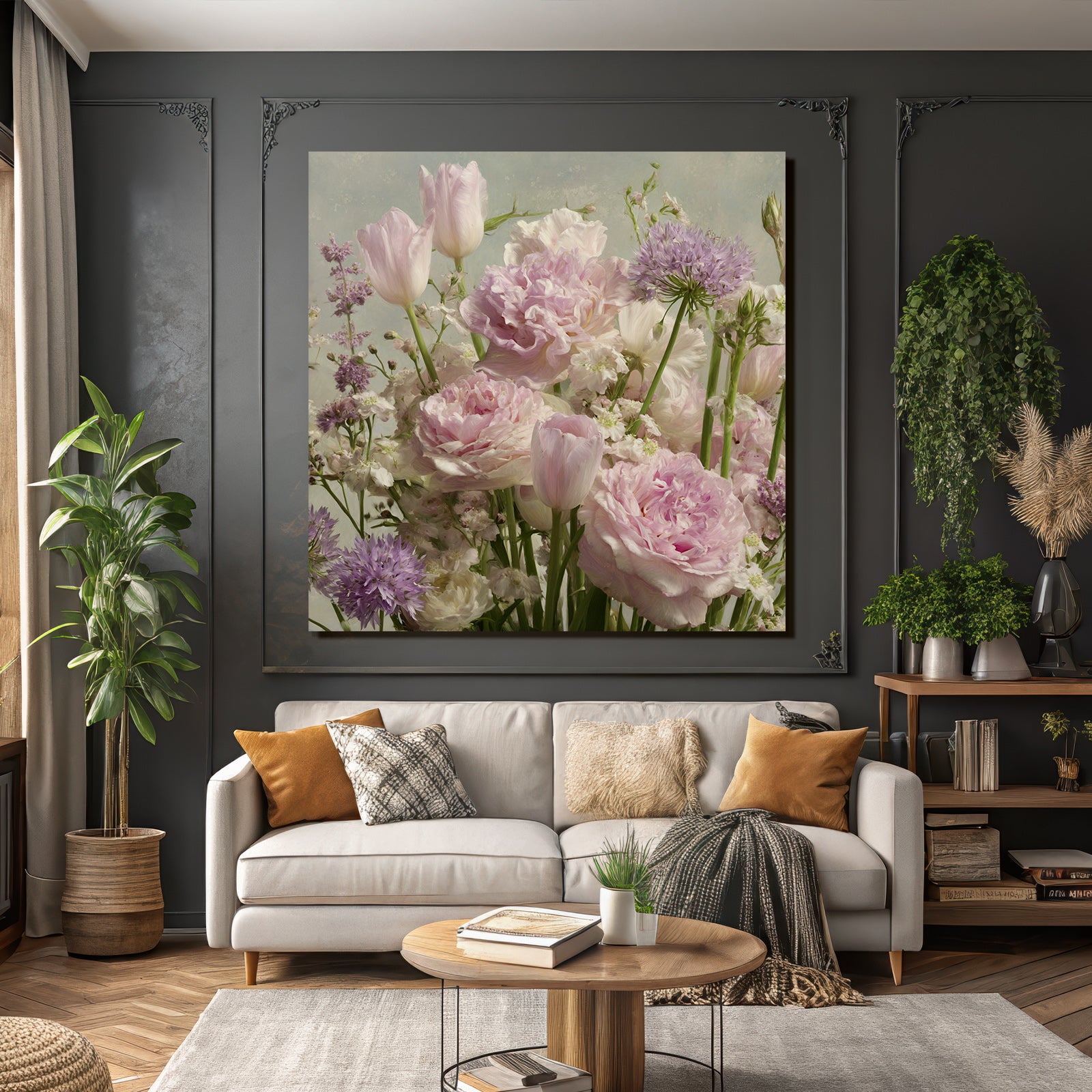Sanftes Pastell Arrangement Aus Tulpen Und Pfingstrosen