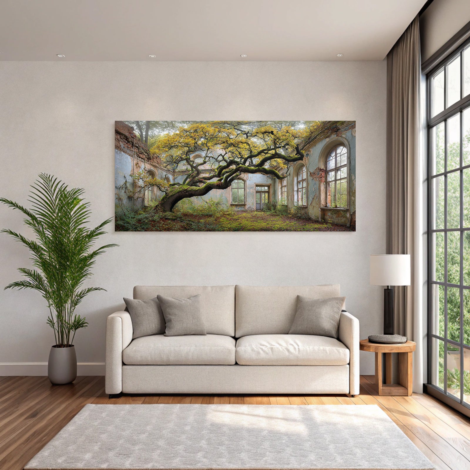 Verwilderter Raum Mit Baum Und Verfallenen Wänden | Lost Places | Architektur