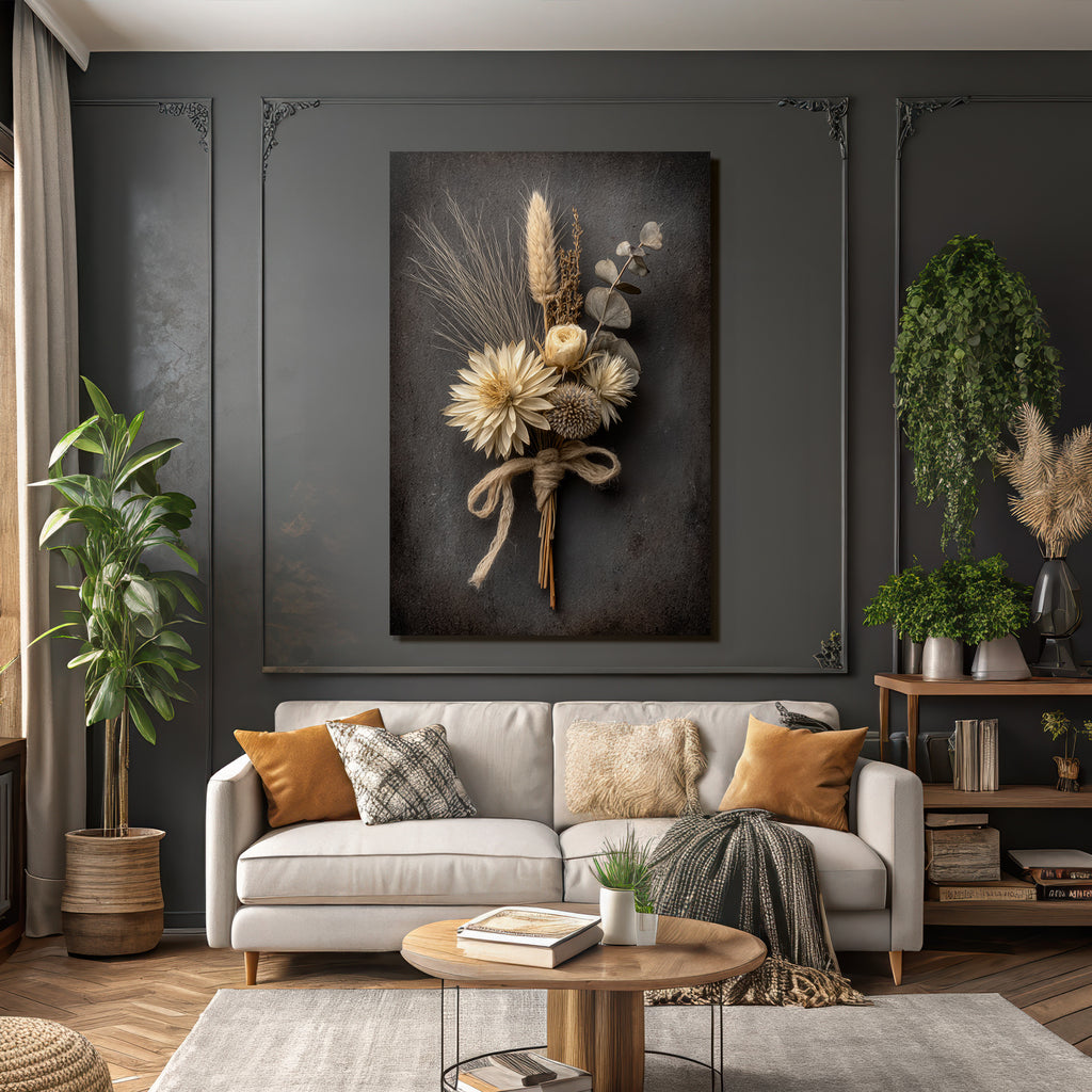 Trocken Retro Flowers Getrocknete Straus Mit Gras Schnur Dunkler Hintergrund