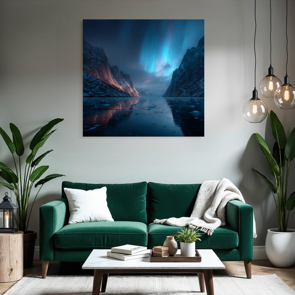 Polarlicht Ruhige Und Dramatische Landlandschaft Mit Nordlicht Und Bergsee | Fjorde und Gletscher | Landschaften