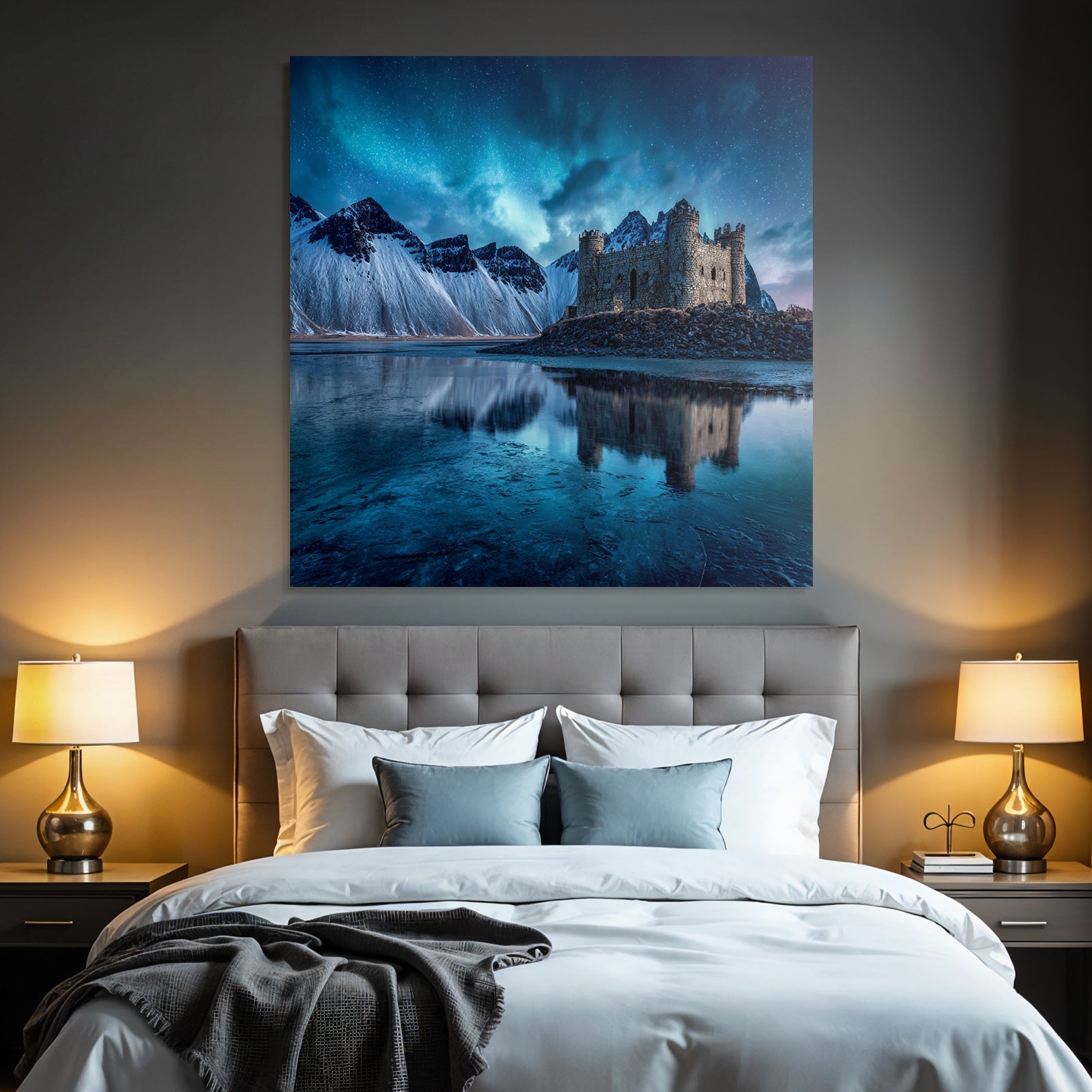 Polarlicht Steinerne Burg Im Schneebedeckten Grossen Landscape Mit Sternenhimmel | Fjorde und Gletscher | Landschaften