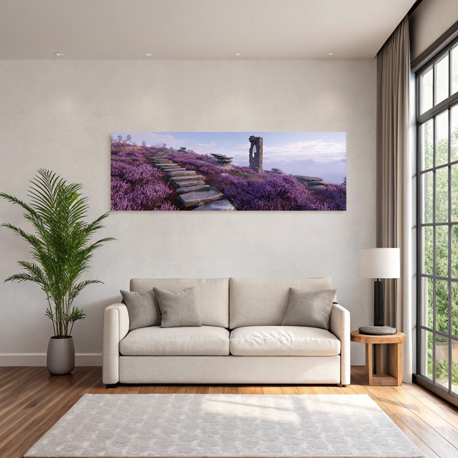 Ruhige Landschaft Mit Steinstufen Und Violetten Blumen | Duenen und Heide | Landschaften