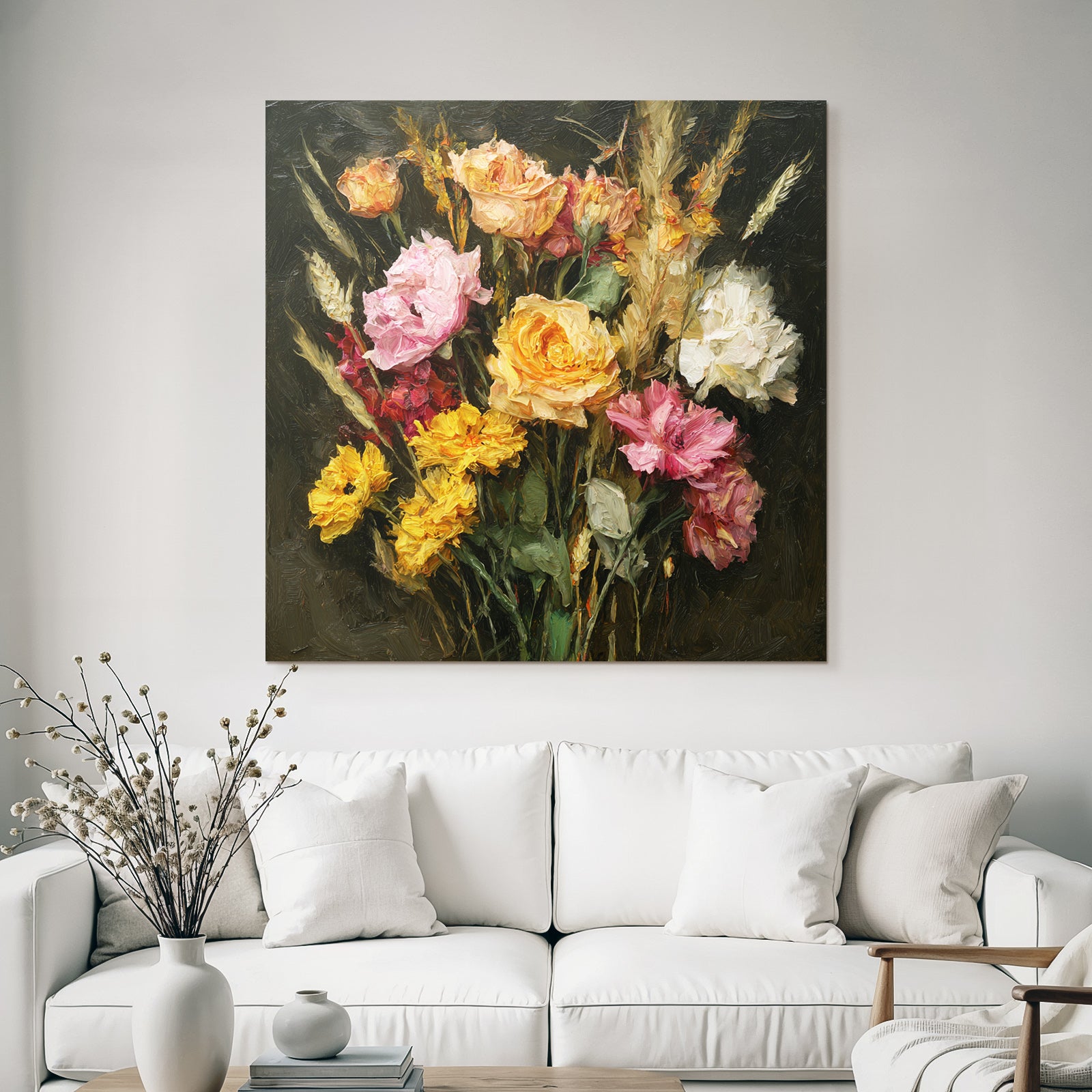 Trocken Retro Flowers Strauss Verschiedene Rosen Vibrante Farben Kunststil