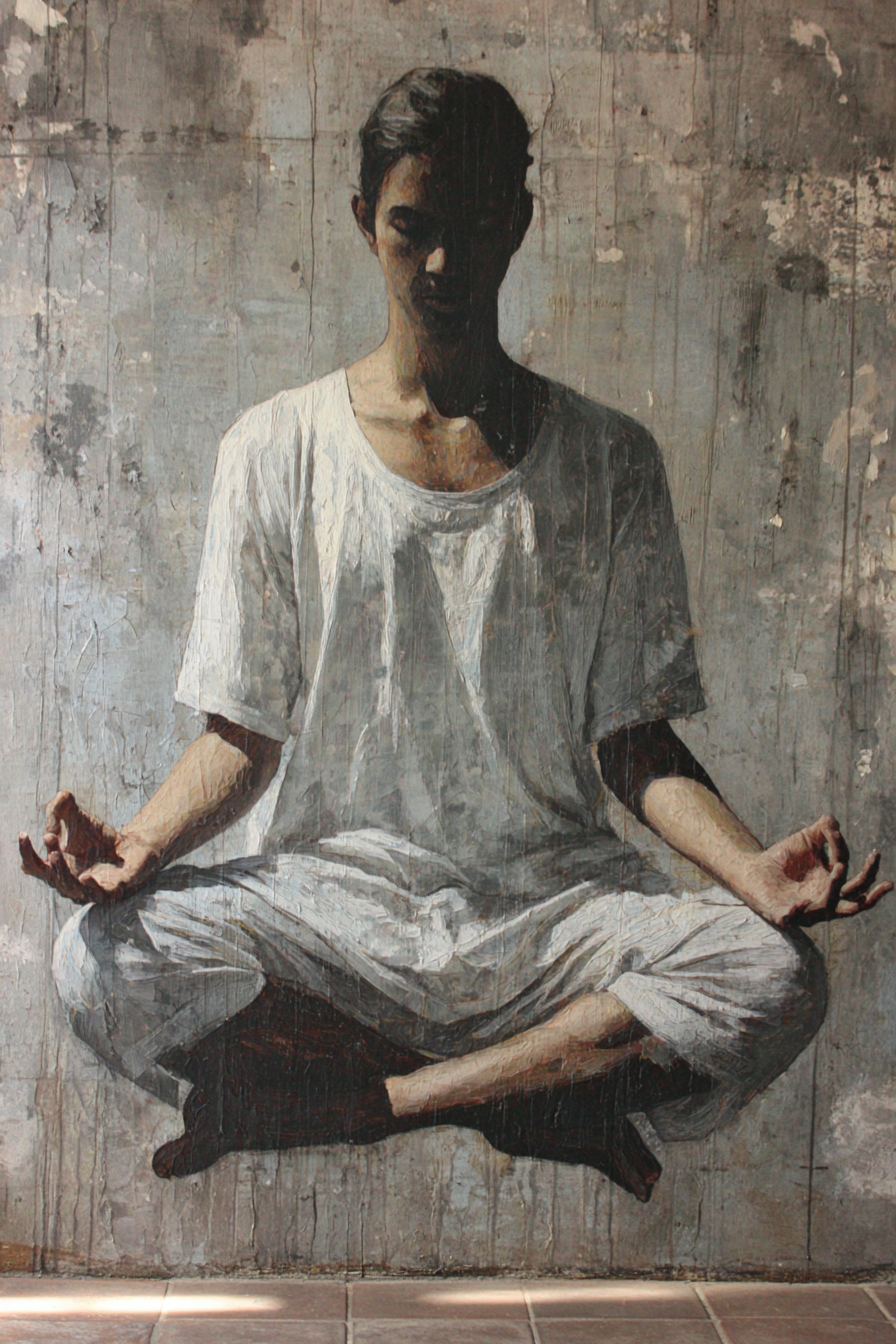 Yoga Meditation Meditierender Menschen In Weisser Kleidung Im Schwebenden Zustand | Yoga und Meditation | Themen und Hobbys