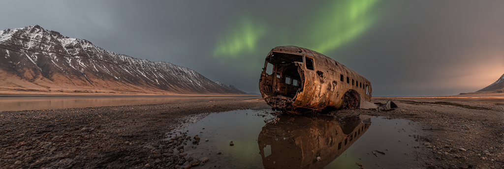 Polarlicht Verfallene Fahrzeuge Und Aurora Borealis Mountains See | Fjorde und Gletscher | Landschaften