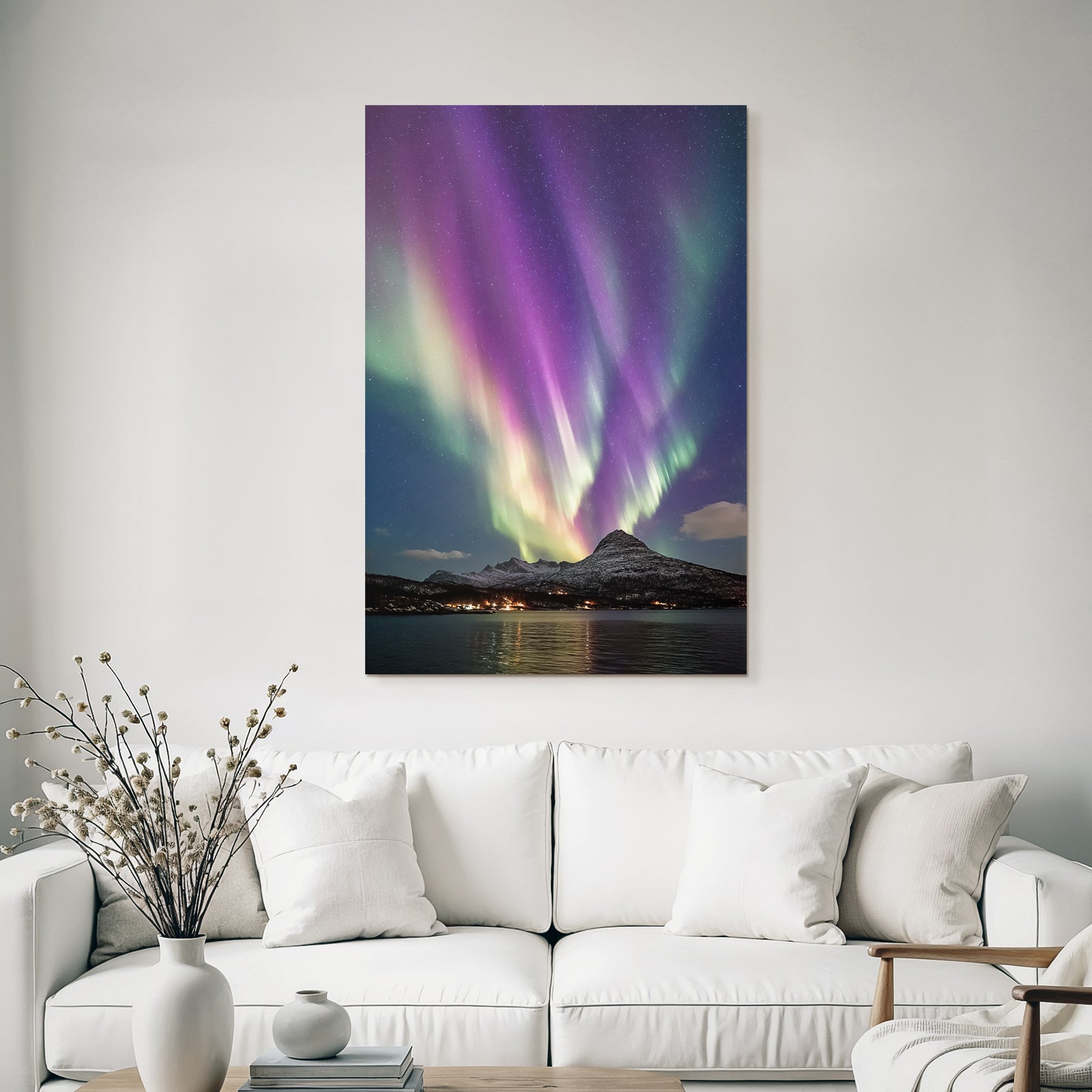 Polarlicht Nordlichlich Lichter Aurora Borealis Schneebedeckte Berge Und Wasser | Fjorde und Gletscher | Landschaften