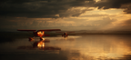 Ruhige Seaplane Im Sonnenuntergang Mit Bergen Hintergrund | Flugzeuge | Mobilitaet und Technik