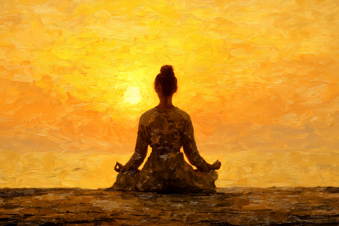 Yoga Meditation Meditierende Person Im Sonnenuntergang Hintergrund Ruhige Atmosphäre | Yoga und Meditation | Themen und Hobbys