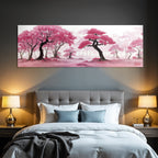 Traumhafte Waldlandschaft Mit Rosa Bäumen Und Wasserfarbeffekt