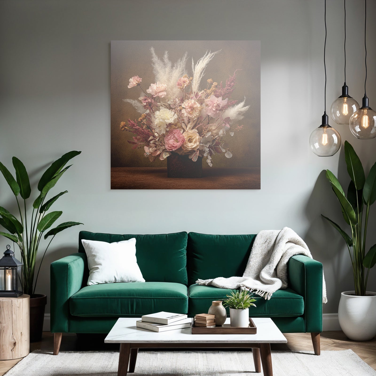 Trocken Retro Flowers Getrocknete In Vase Mit Pampasgras Und Rosen