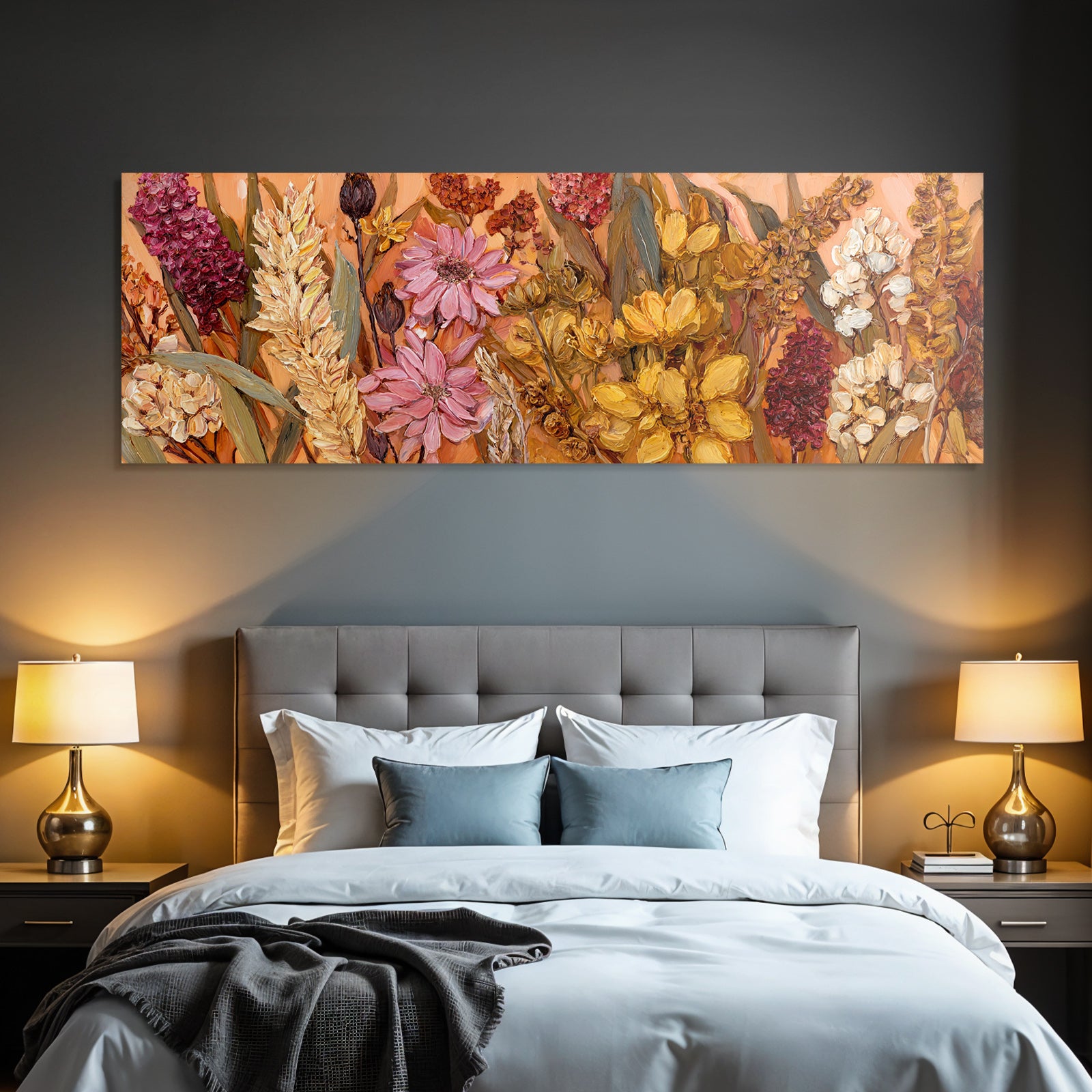 Trocken Retro Flowers Vibrante Anordnung Mit Textur In Warmen Farben