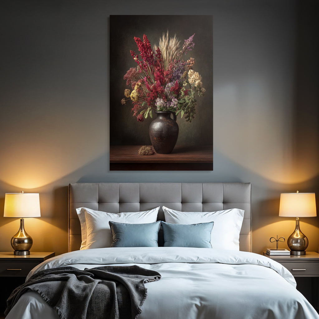 Trocken Retro Flowers Dried Flower Bouqüt In Rustic Black Vase Mit Farbenfrohen