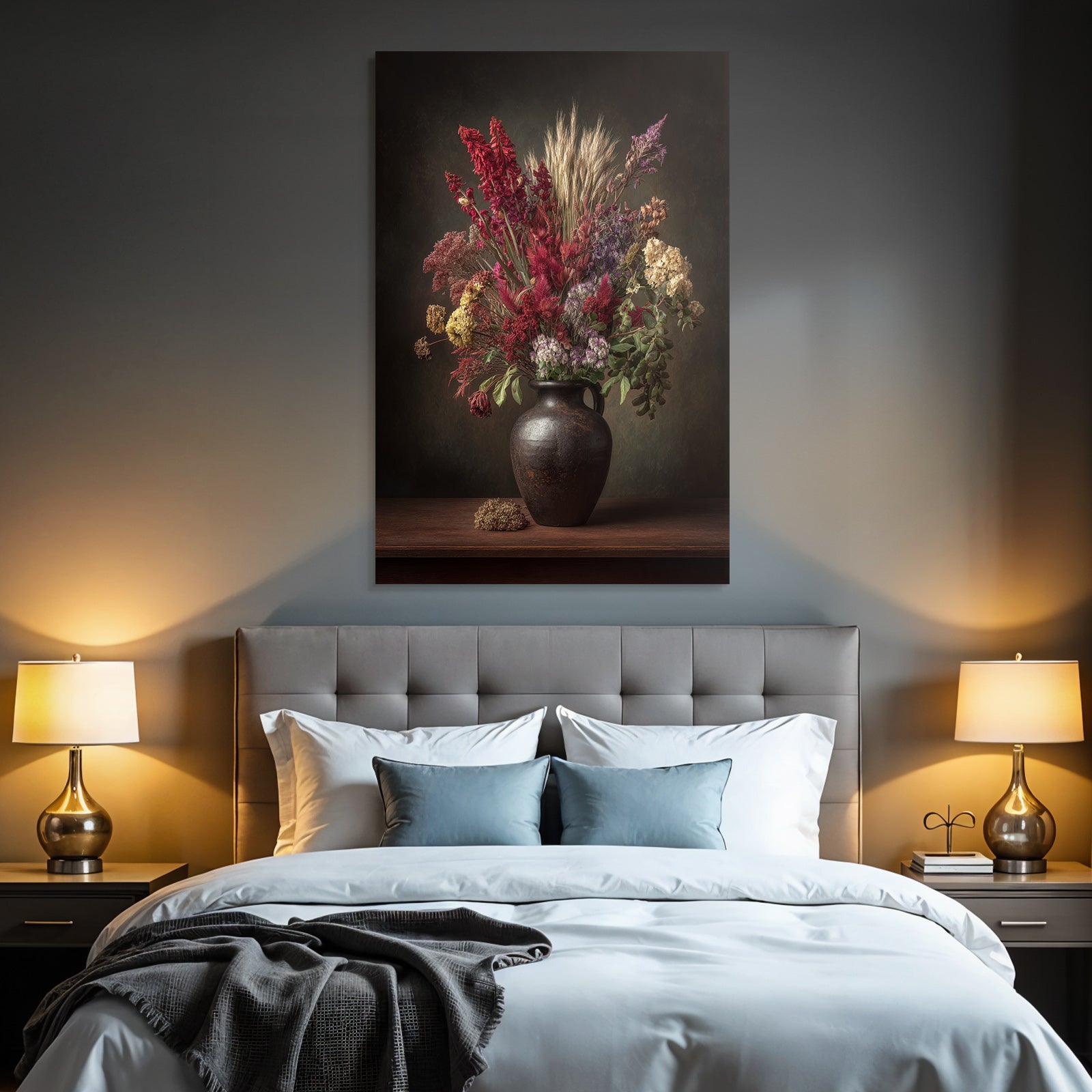 Trocken Retro Flowers Dried Flower Bouqüt In Rustic Black Vase Mit Farbenfrohen