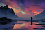 Polarlicht Majestatische Berglandschaft Nordlichter Reflektierende Oberfläche | Fjorde und Gletscher | Landschaften