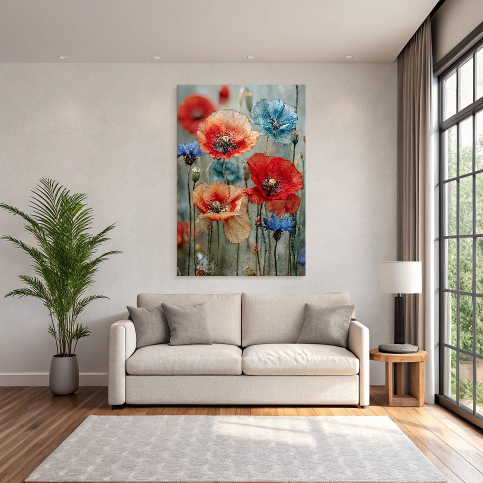 Schone Anordnung Mit Mohn Und Korn In Rot Orange Und Blau