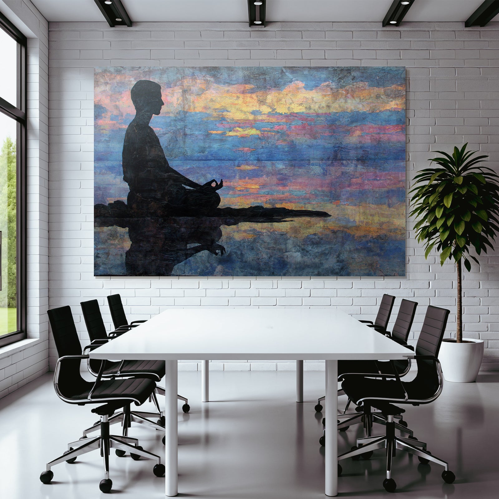 Yoga Meditation Sitzende Figur In Meditation Auf Reflektierendem Wasser Mit Vibrantem Himmel | Yoga und Meditation | Themen und Hobbys